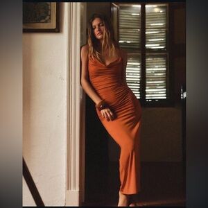 NWT Zara dark orange ruched maxi dress, medium